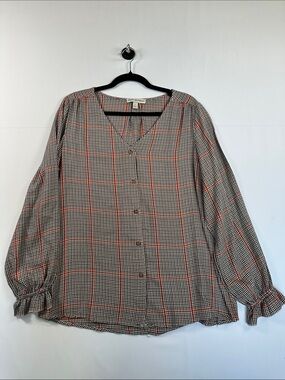 Alexander Jordan Houndstooth Plaid Balloon Sleeve Fall Blouse Size L